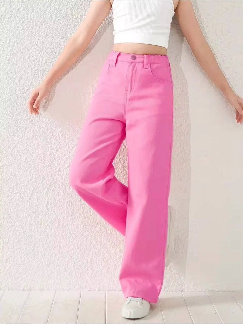 Classic High-Waist Wide Leg Pants - Pink